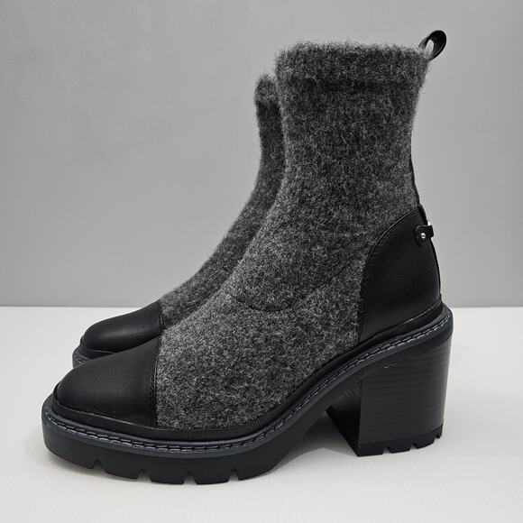 NEW Sam Edelman Rozanna Ankle Boot Women 9 Charcoal Gray Sweater Knit Block Heel - Picture 1 of 14